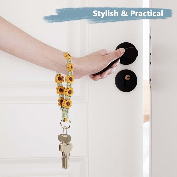 Boho Macrame Keychain Wristlet Keychain Weave Exquisite Keyring Holder Bracelet - Picture 4 of 7